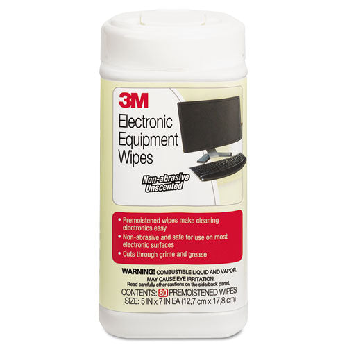 Electronic Equipment Cleaning Wipes, 1-ply, 5.5 X 6.75, Unscented, White, 80/canister