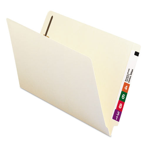 End Tab Fastener Folders With Reinforced Straight Tabs, 11-pt Manila, 2 Fasteners, Legal Size, Manila Exterior, 50/box