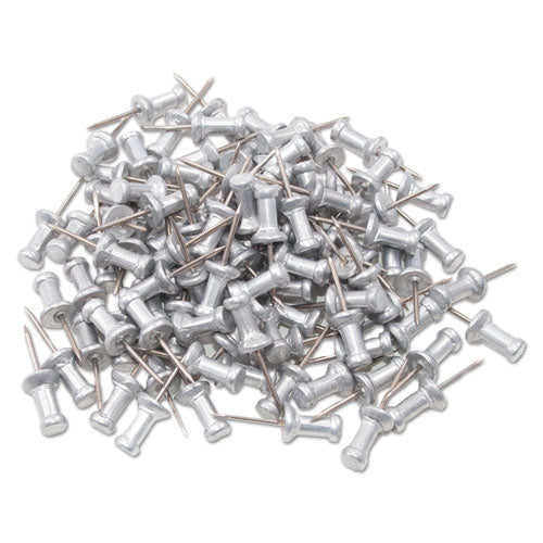 Aluminum Head Push Pins, Aluminum, Silver, 0.63", 100/box