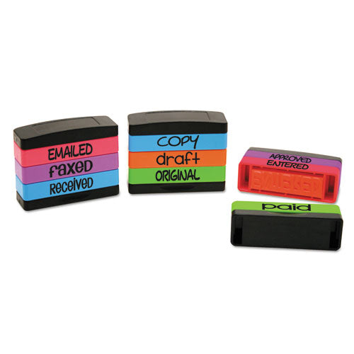Interlocking Stack Stamp, Emailed, Faxed, Received, 1.81" X 0.63", Assorted Fluorescent Ink