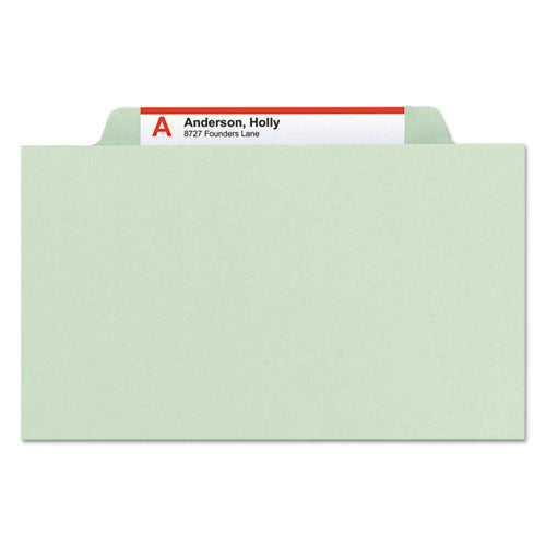 Pressboard Classification Folders, Eight Safeshield Fasteners, 2/5-cut Tabs, 3 Dividers, Legal Size, Gray-green, 10/box