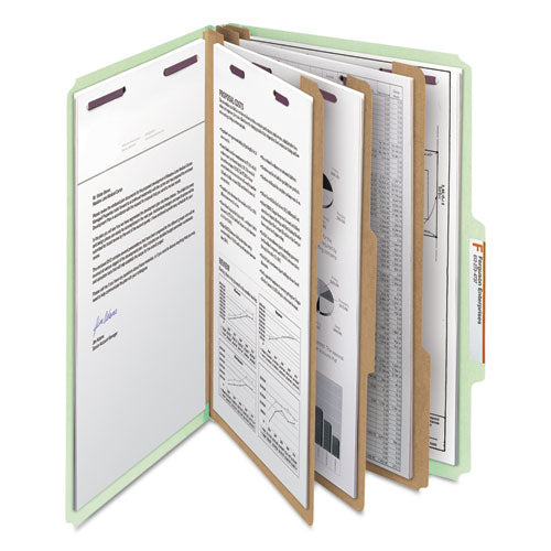 Pressboard Classification Folders, Eight Safeshield Fasteners, 2/5-cut Tabs, 3 Dividers, Legal Size, Gray-green, 10/box