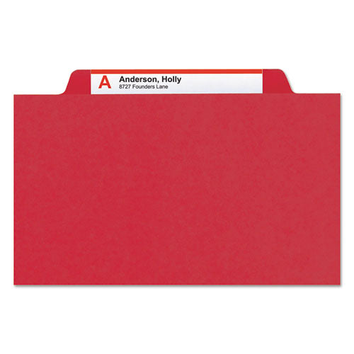 Eight-section Pressboard Top Tab Classification Folders, 8 Safeshield Fasteners, 3 Dividers, Legal Size, Bright Red, 10/box