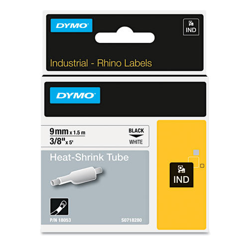 Rhino Heat Shrink Tubes Industrial Label Tape, 0.25" X 5 Ft, White/black Print