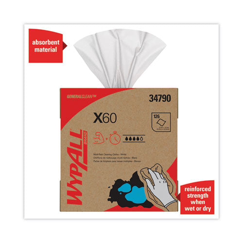 General Clean X60 Cloths, Pop-up Box, 8.34  X 16.8, White, 126/box, 10 Boxes/carton