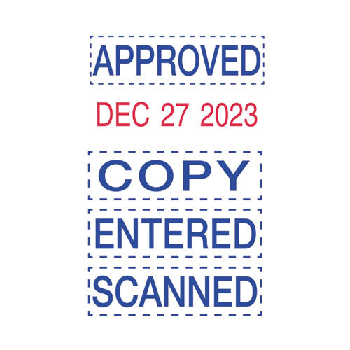 Printy Economy Micro 5-in-1 Date Stamp With Text Plates, Self-inking, 1" X 0.75", Blue/red