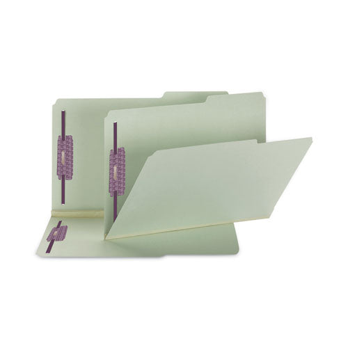 Recycled Pressboard Folders, Two Safeshield Coated Fasteners, 2/5-cut: Right, 2" Expansion, Legal Size, Gray-green, 25/box