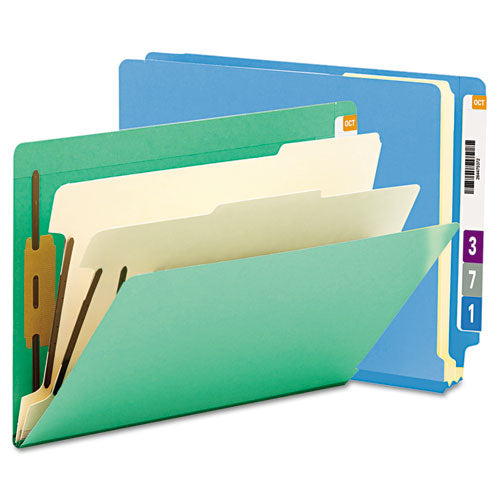 Colored End Tab Classification Folders With Dividers, 2" Expansion, 2 Dividers, 6 Fasteners, Letter Size, Green, 10/box