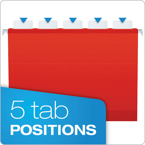 Ready-tab Colored Reinforced Hanging Folders, Letter Size, 1/5-cut Tabs, Red, 25/box