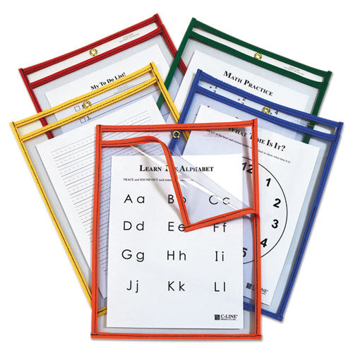 Reusable Dry Erase Pockets, 6 X 9, Assorted Primary Colors, 10/pack