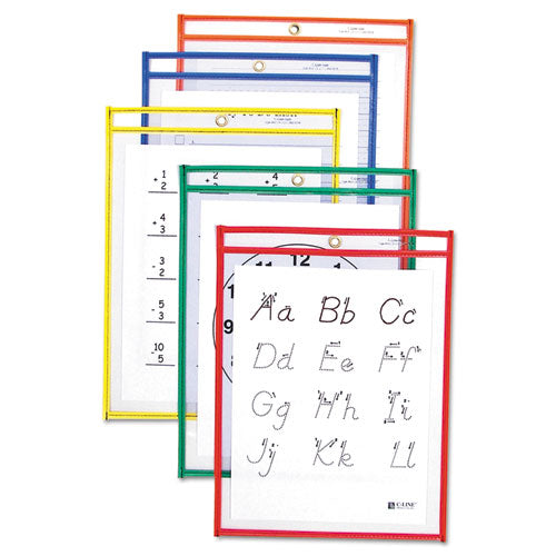 Reusable Dry Erase Pockets, 6 X 9, Assorted Primary Colors, 10/pack