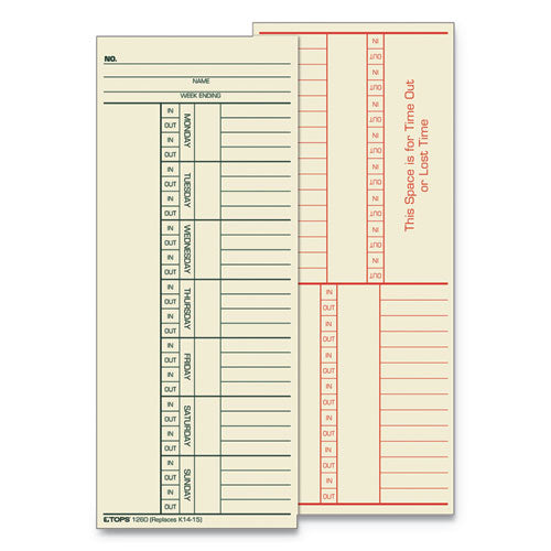 Time Clock Cards, Replacement For 10-100312/1950-9301/k14-36981d, One Side, 3.5 X 10.5, 500/box