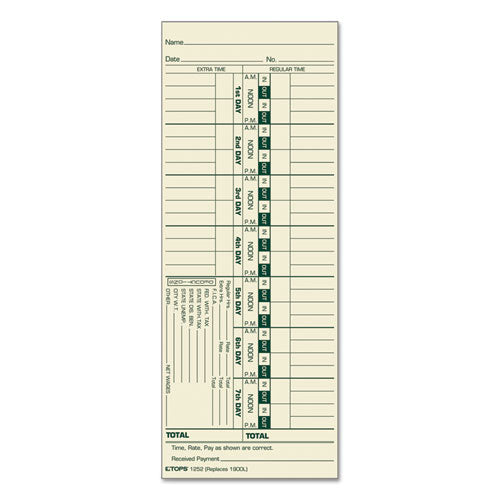 Time Clock Cards, Replacement For 10-100312/1950-9301/k14-36981d, One Side, 3.5 X 10.5, 500/box
