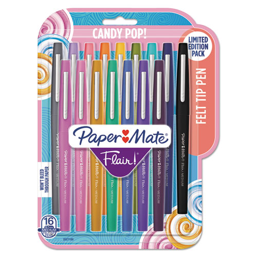 Flair Felt Tip Porous Point Pen, Stick, Bold 1.2 Mm, Assorted Ink Colors, White Pearl Barrel, 16/pack