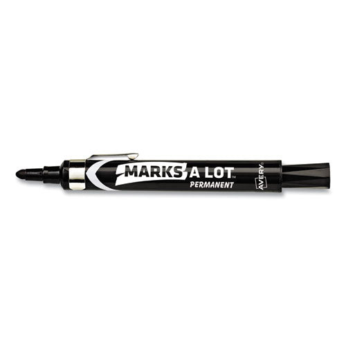 Marks A Lot Large Desk-style Permanent Marker With Metal Pocket Clip, Broad Bullet Tip, Black, Dozen (24878)