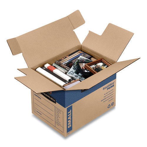 Smoothmove Prime Moving/storage Boxes, Hinged Lid, Regular Slotted Container, Small, 12" X 16" X 12", Brown/blue, 10/carton