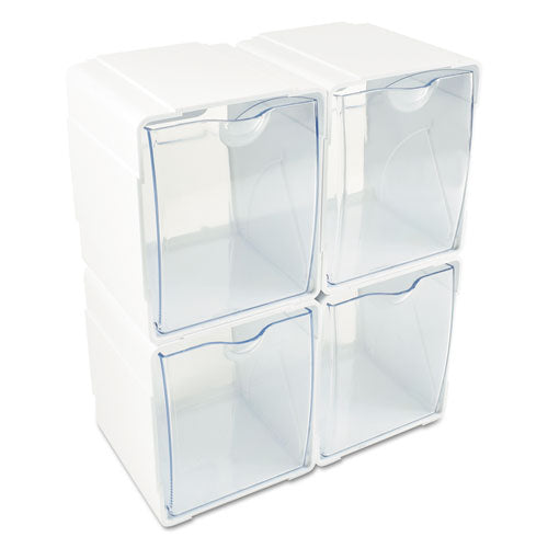 Tilt Bin Interlocking 4-bin Organizer, Plastic, 4.63 X 4.88 X 5.5, White/clear