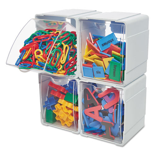 Tilt Bin Interlocking 4-bin Organizer, Plastic, 4.63 X 4.88 X 5.5, White/clear