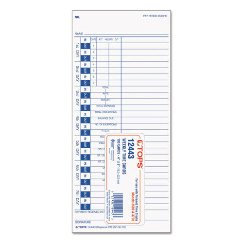 Time Clock Cards, Replacement For 35100-10, One Side, 4 X 9, 100/pack