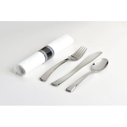 Glimmerware Salad Fork/Dinner Knife/Teaspoon Rolled Cutlery Kit 100/Case